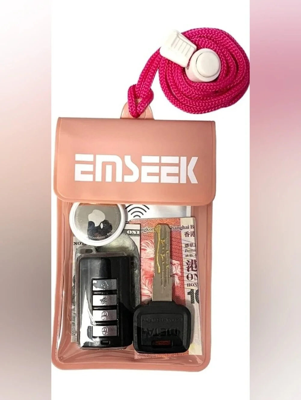 NWOT EMSEEK Pink Waterproof  Pouch with Neck Strap 5.5x3.5